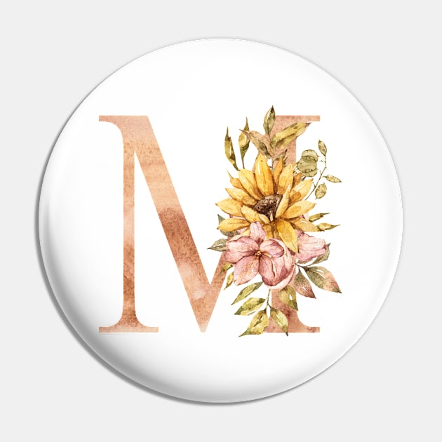 Watercolor sunflower bouquet monogram letter M Pin by tiana geo