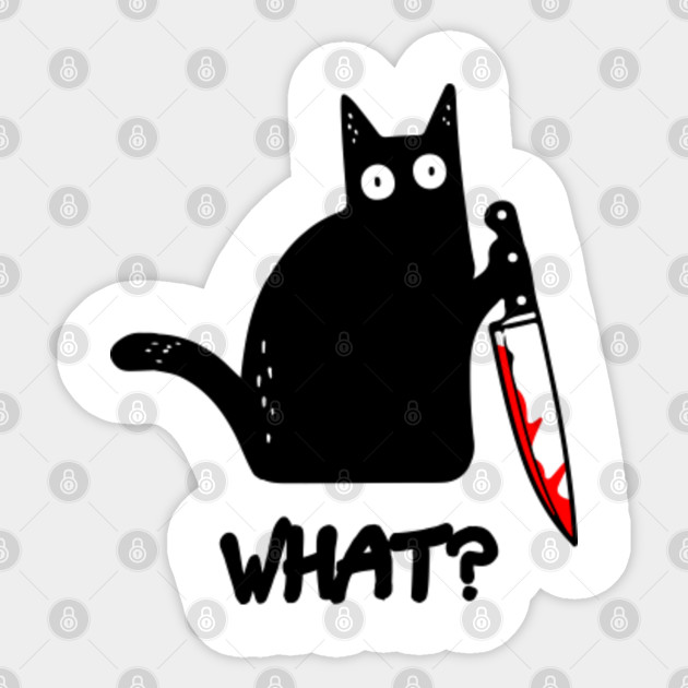 Funny Black Cat What Murderous Cat Holding Knife Halloween