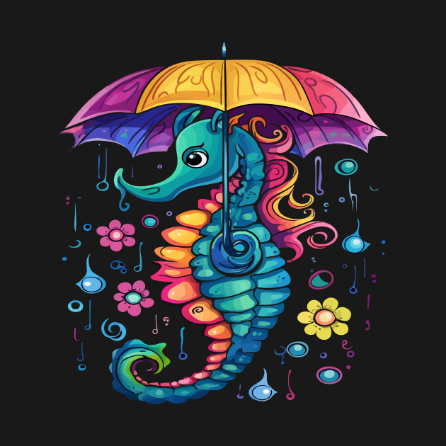 Seahorse Rainy Day With Umbrella by JH Mart