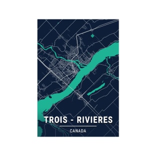 Trois - Rivieres Blue Dark Color City Map T-Shirt