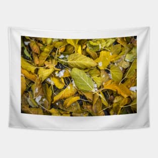 Yellow Autumn Leaves and Snow Tapestry