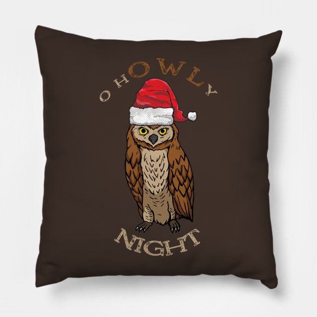 O hOWLy Night Funny Christmas Santa Owl Pillow by Contentarama