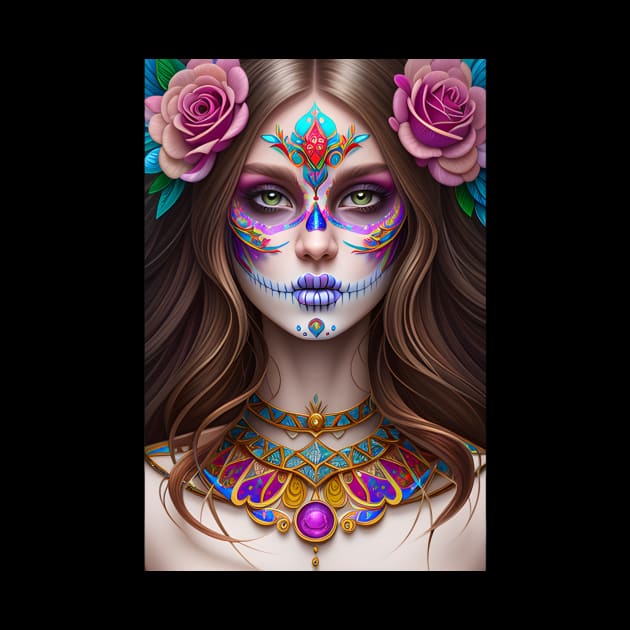 Beautiful Woman in Sugar Skull Makeup Art by ImaginativeInkPOD