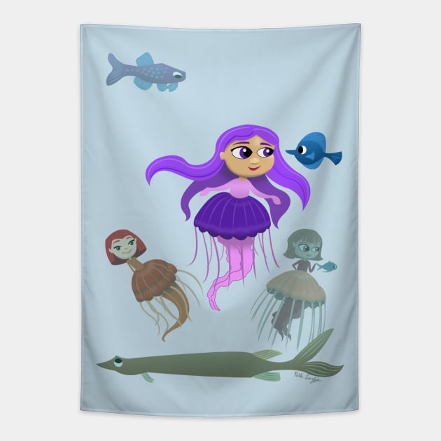 Jellyfish Mermaids Tapestry by drawingnikki