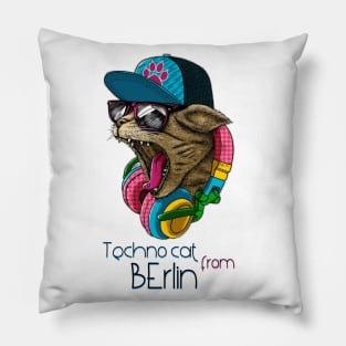 Techno cat from Berlin - Catsondrugs.com - Techno Party Ibiza Rave Dance Underground Festival Spring Break  Berlin Good Vibes Trance Dance technofashion technomusic housemusic Pillow