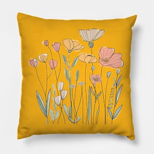 Hand drawn assortment of colorful wildflowers Pillow