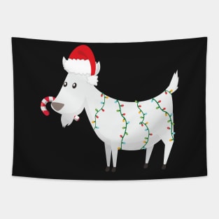 Funny Christmas Goat Wearing Santa Hat With Candy Cane Tapestry