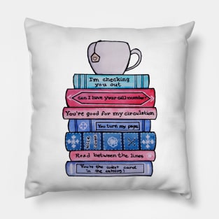 Watercolor Library Lovers Punny Books and Teacup Pillow