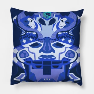 deep blue olmec sentinel head ecopop Pillow