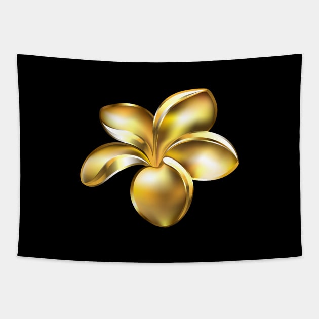 Gold plumeria flower Tapestry by Blackmoon9