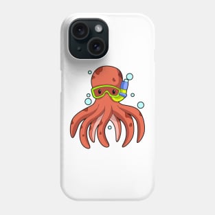 Octopus at Diving with Snorkel & Swimming googles Phone Case