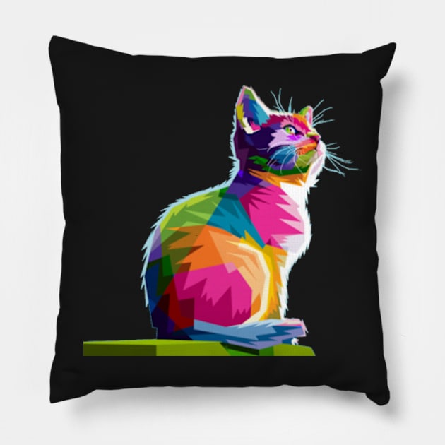 Cat t-shirt design multicolor Gift T-Shirt Pillow by kedesign1