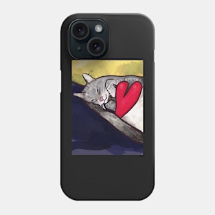 Cute sleeping cat with a heart, digital painting by Sandra Thomä Phone Case