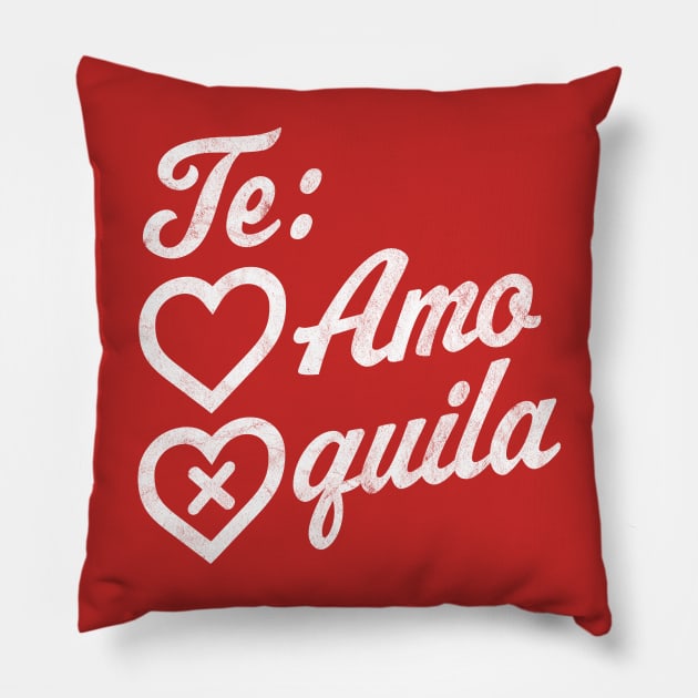 Te Amo Tequila Valentines Day Hearts Retro Vintage Drinking Pillow by OrangeMonkeyArt