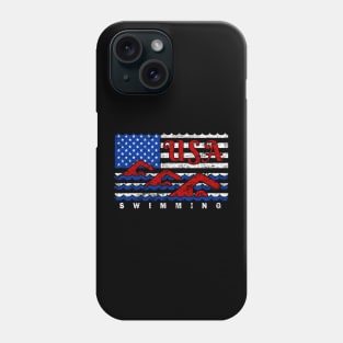 Swiming American Flag USA Distressed Red White and Blue Swimming Phone Case