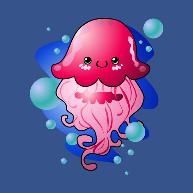 Kawaii Pink Jellyfish by LyddieDoodles