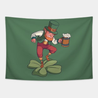 Drinking Leprechaun Dancing on a Shamrock Tapestry