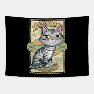 Cute Gray Tabby Kitty Cat on Cats are Awesome Tapestry