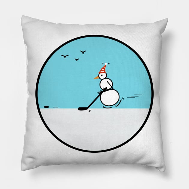 Frosty the Snowman playing Hockey Pillow by Musings Home Decor