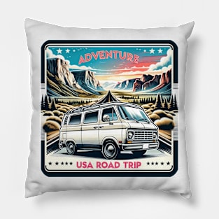 Vintage Retro Travel - Adventure USA Road Trip Pillow