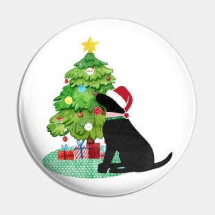 Black Lab Decorating Christmas Tree Pin