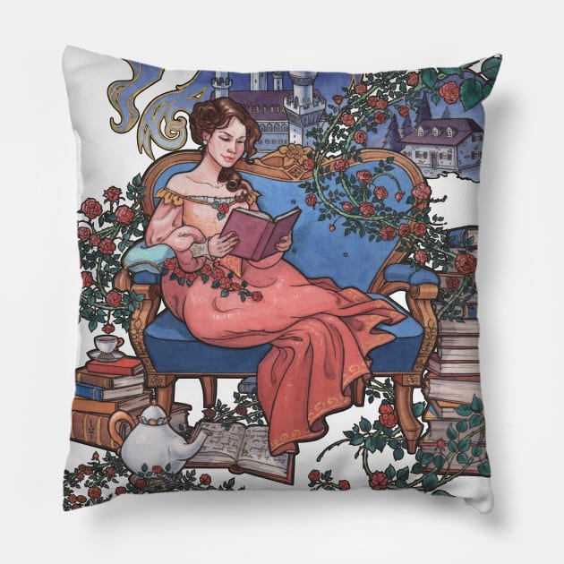 Mili Fay’s Every Girl Is A Princess: Beauty and the Beast Pillow by Mili Fay Art