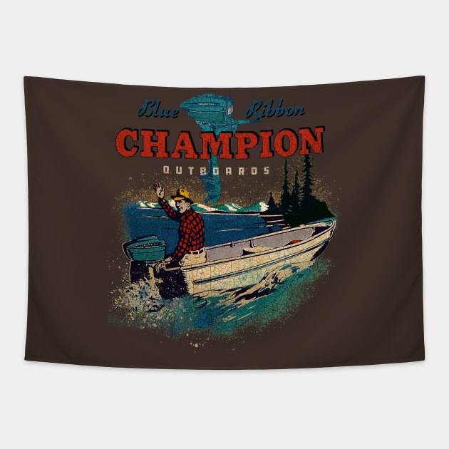 Champion vintage Outboard Motors USA Tapestry by Midcenturydave