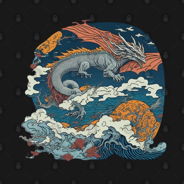 Dragon in the Japanese Hokusai Ukiyoe Style by Rustic Portal