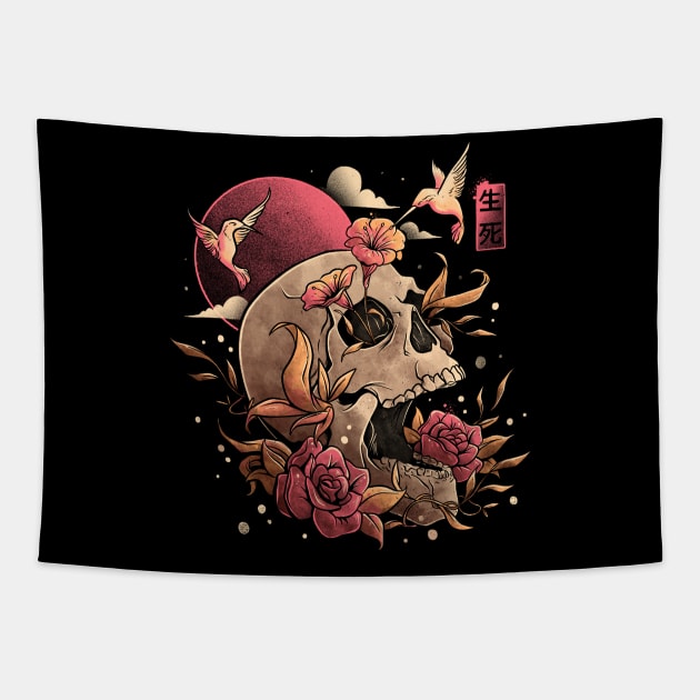 Life and Death Skull Flowers Gift Tapestry by eduely