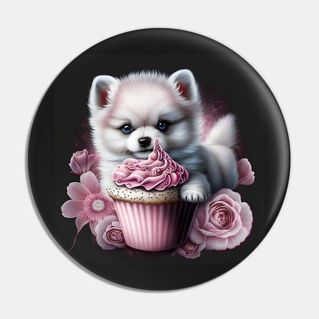 Pomsky Loves A Cupcake Pin by Enchanted Reverie