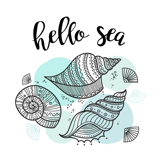 Hello Sea illustration with marine shells by yuliia_bahniuk