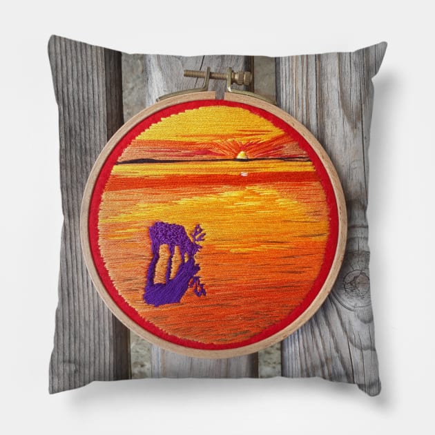 Orange Sunset Landscape Pillow by RONembroidery