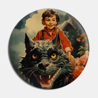 Country Boy Dreaming of Cat Dragons - Vintage Design Pin