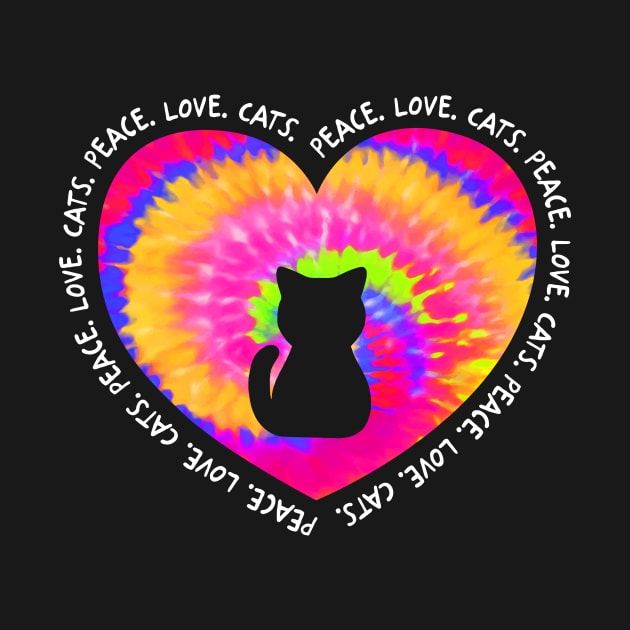 Peace Love Cats Rainbow Tie Dye Cat Lover by AnnetteNortonDesign