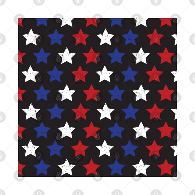 Stars Blue Red White On Black by Sandra Hutter Designs