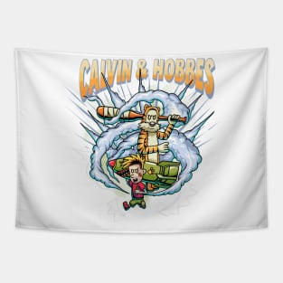 parody war calvin and hobbes carrying rocket Tapestry