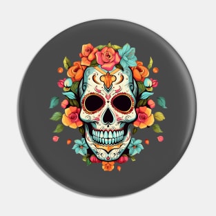 Skull and flowers Pin