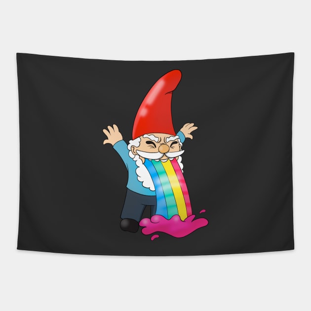 Gnome Vomiting Throwing Up Rainbow Funny Tapestry by Foxxy Merch