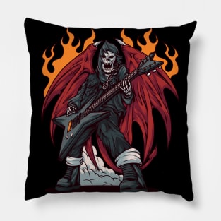 Heavy Metal Guitar Player | Red Winged Skull Fire & Smoke Pillow