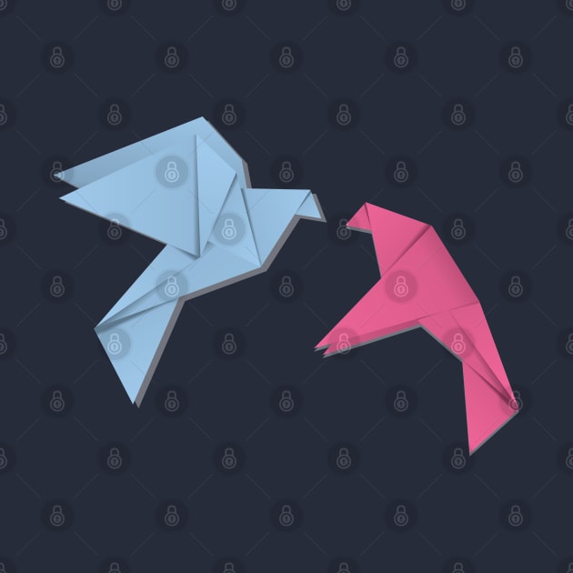 Blue and pink origami pigeons by AnnArtshock