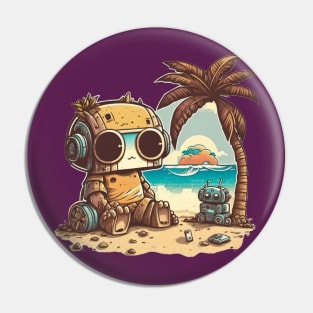 Little, cute robot relaxes under the palm tree Pin