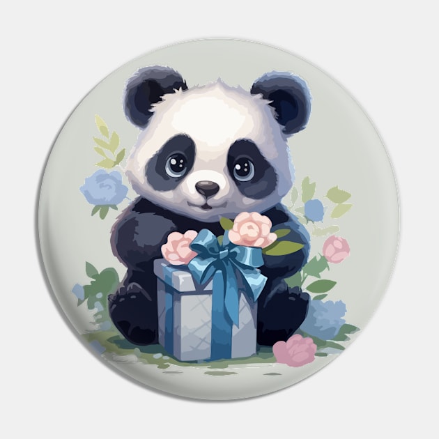 Cute Panda with gifts Pin by CatCoconut-Art