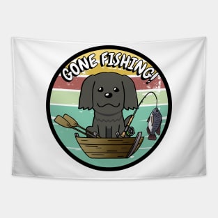 Cute black dog has gone fishing Tapestry