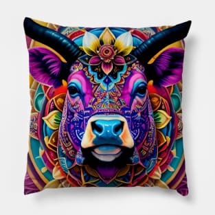 Beef cattle Lotus Flower mandala Pillow