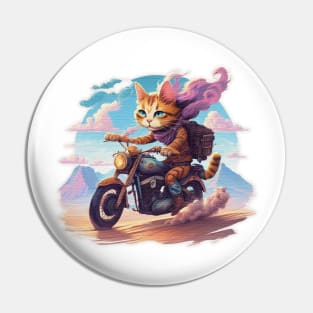 Cat riding a motorcycle in the desert Pin