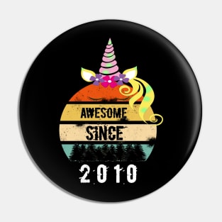 Vintage awesome Since 2010 10th birthday gif shirt Pin