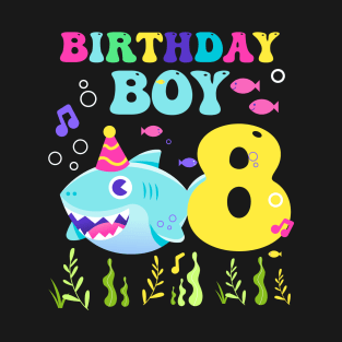 8th Birthday Boy Shark Funny B-day Gift For Kids T-Shirt