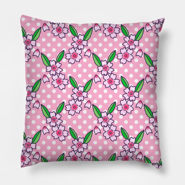 Cherry Blossoms Polk-a-dot Pattern Pillow by saradaboru