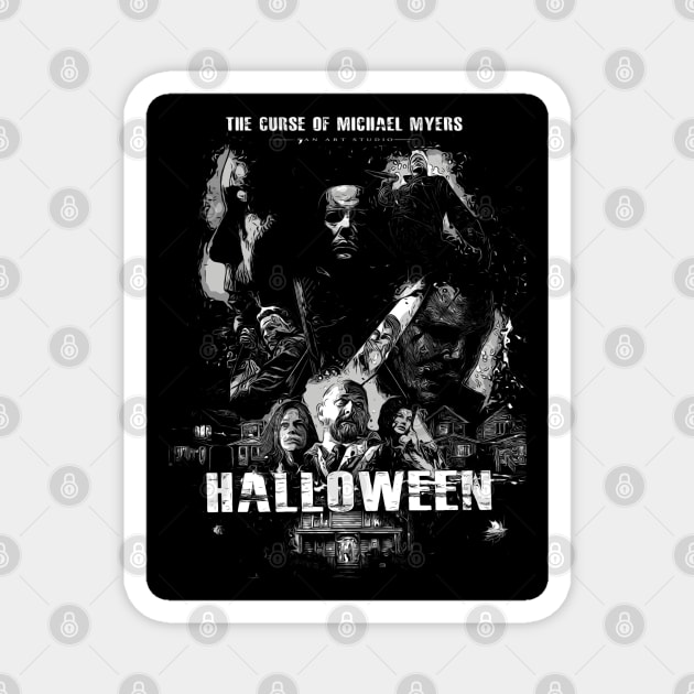 Halloween 2022 Black and white Magnet by SAN ART STUDIO 