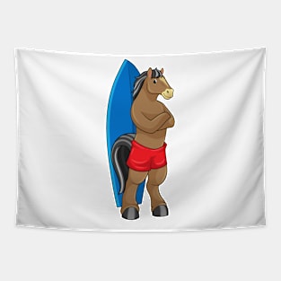 Horse as Surfer with Surfboard Tapestry